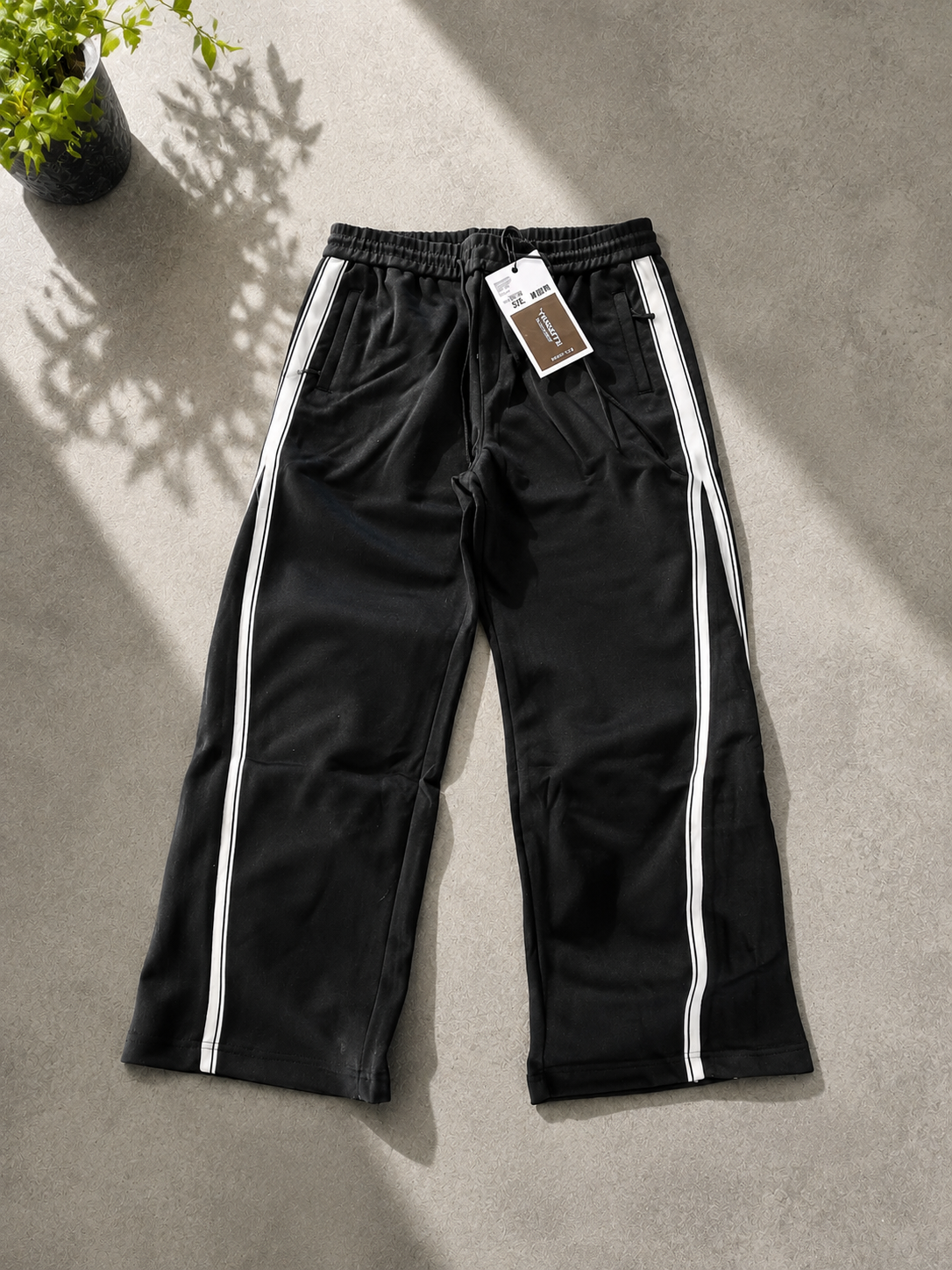RECON DOUBLE-STRIPE WIDE-LEG TRACK PANTS IN CORE BLACK