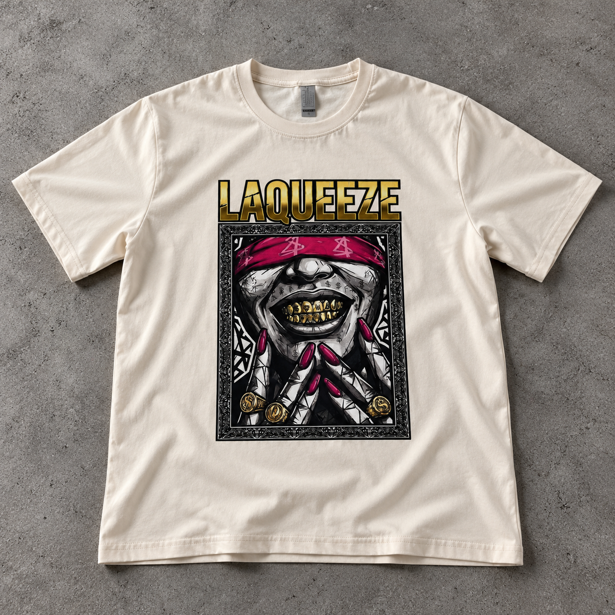 LAQUEEZE "Crimson Sight" Graphic Tee – Bone