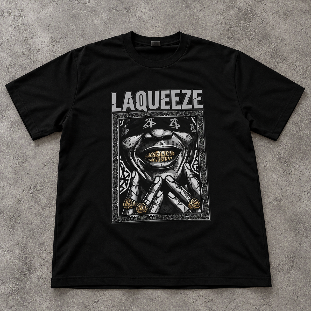 LAQUEEZE "Signature Grillz" Graphic Tee – Jet Black