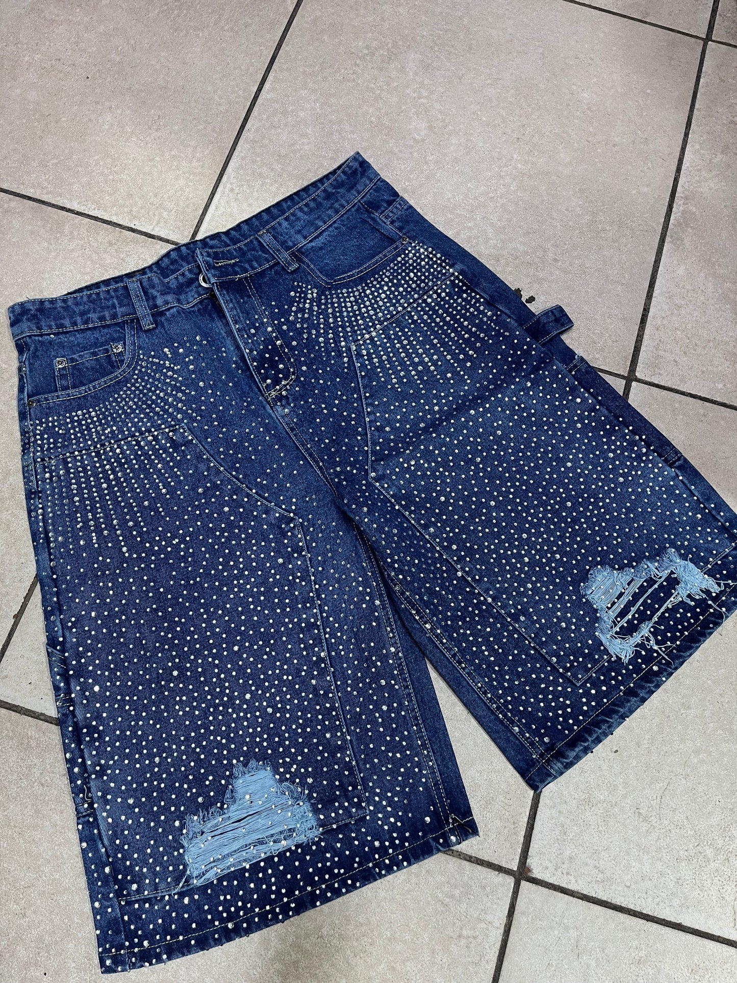 Blue Rhinestone Jorts