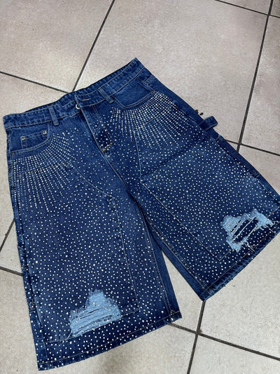 Blue Rhinestone Jorts