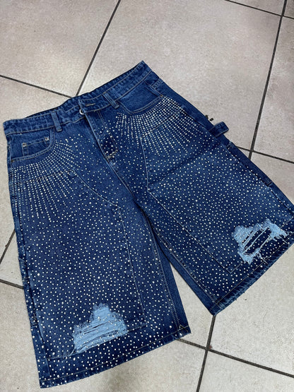 Blue Rhinestone Jorts