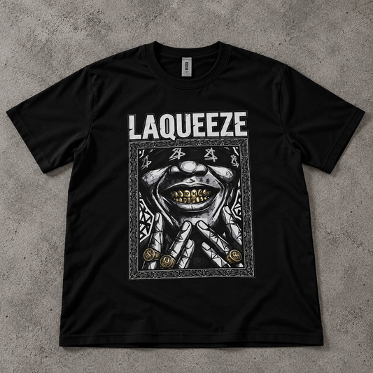 LAQUEEZE "Signature Grillz" Graphic Tee – Jet Black