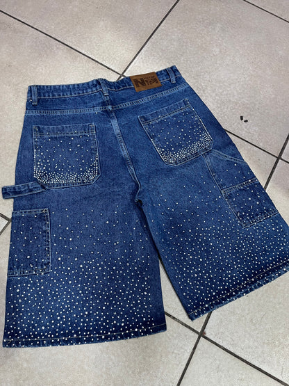 Blue Rhinestone Jorts