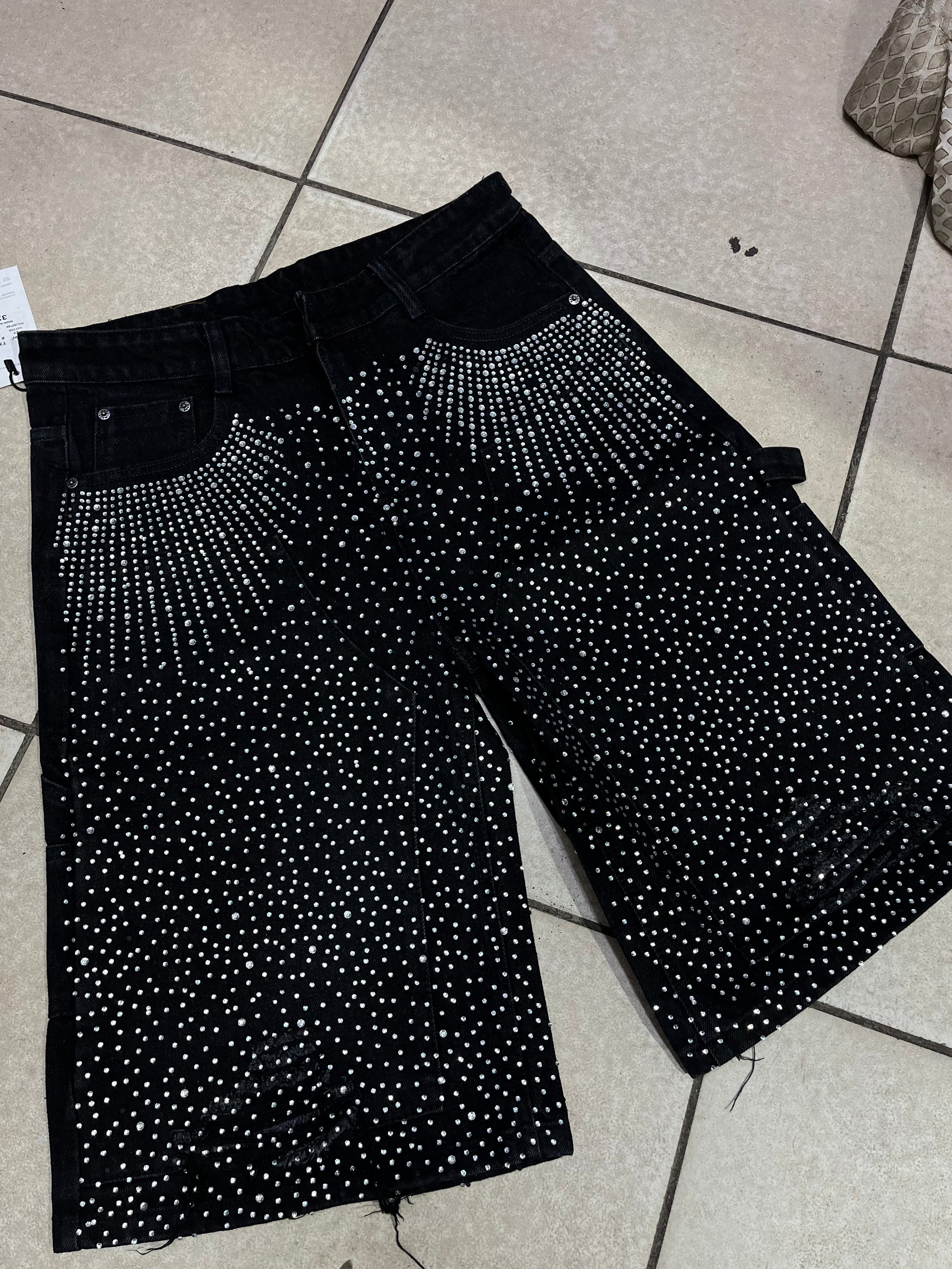 Black Rhinestone Jorts – Laqueeze