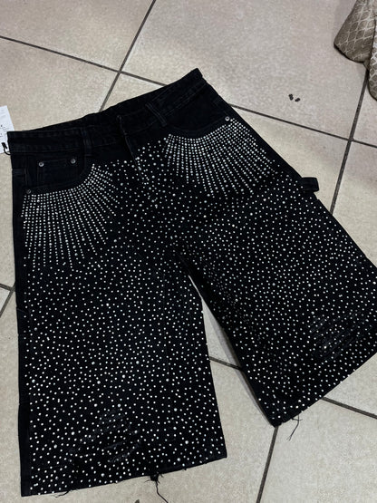 Black Rhinestone Jorts