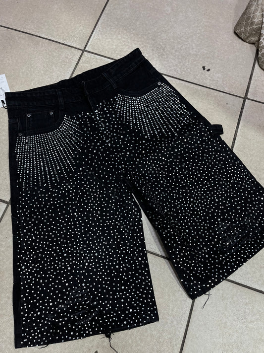 Black Rhinestone Jorts