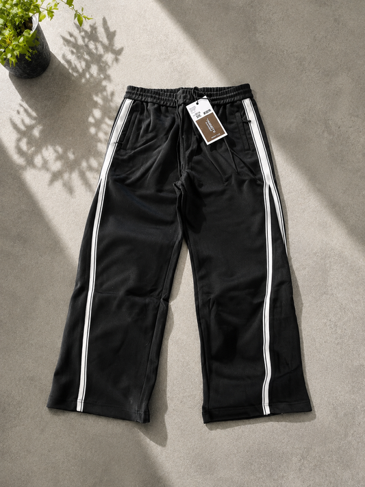 RECON DOUBLE-STRIPE WIDE-LEG TRACK PANTS IN CORE BLACK