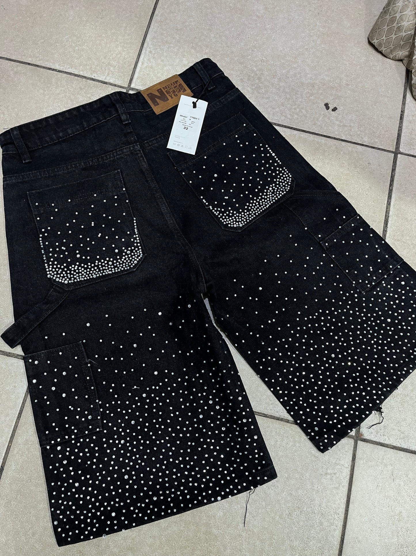 Black Rhinestone Jorts