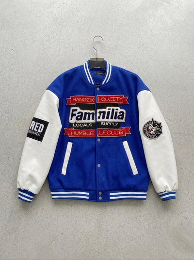 FAMILIA PATCHWORK VARSITY JACKET BLUE