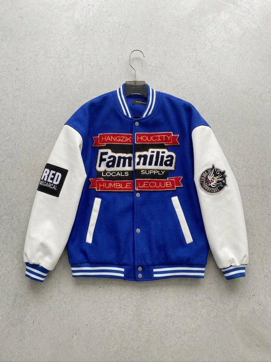 FAMILIA PATCHWORK VARSITY JACKET BLUE