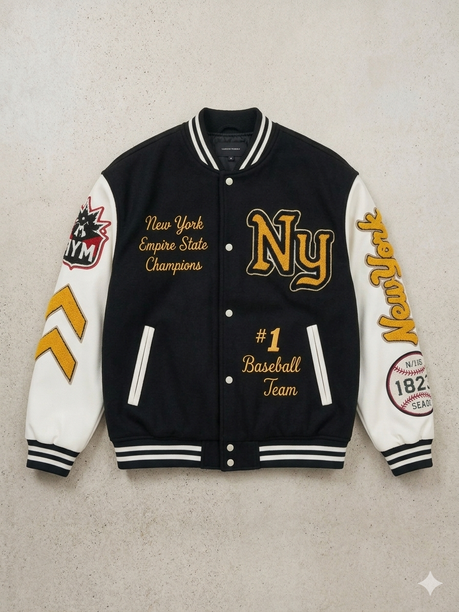 Obsidian Black 'Empire State' Varsity Jacket