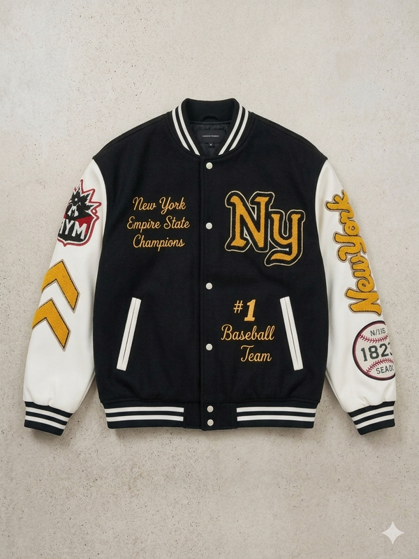 Obsidian Black 'Empire State' Varsity Jacket