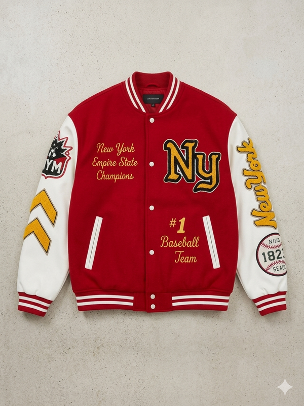 Crimson Red 'Empire State' Varsity Jacket