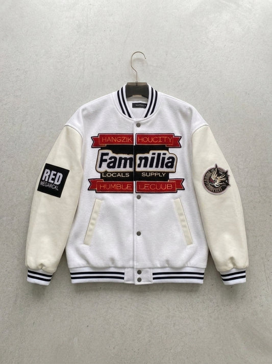 FAMILIA PATCHWORK VARSITY JACKET WHITE