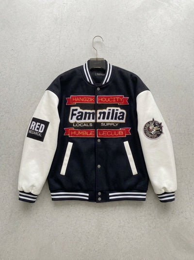 FAMILIA PATCHWORK VARSITY JACKET BLACK