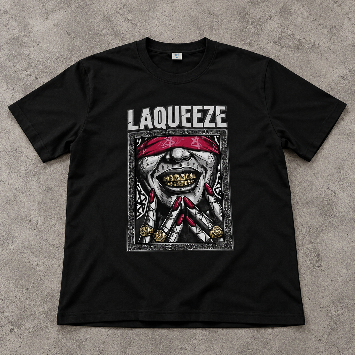 LAQUEEZE "Crimson Sight" Graphic Tee – Washed Black