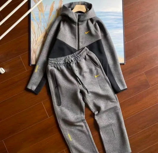 Nike x NOCTA Tech Fleece Hooded Tracksuit – Matte Grey/Black(Yellow Accents)