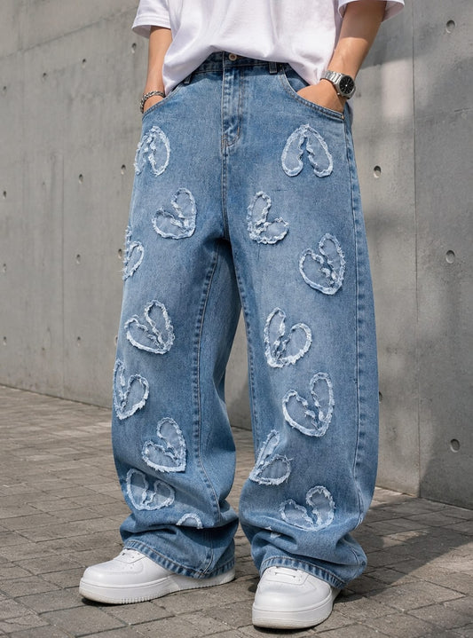 LOVERBOY BAGGY DISTRESSED DENIM IN ICE BLUE