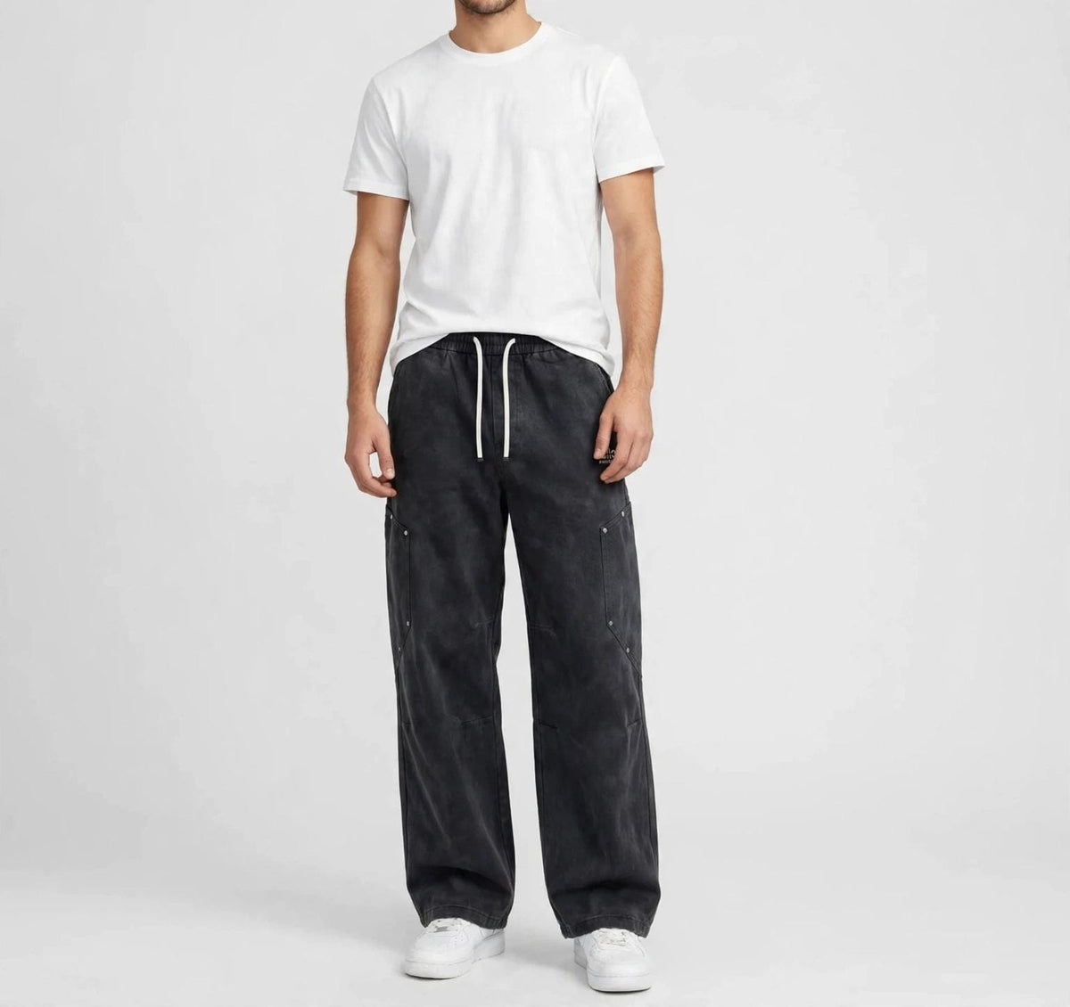 APEX DOUBLE-KNEE UTILITY CARGO PANTS IN WASHED BLACK