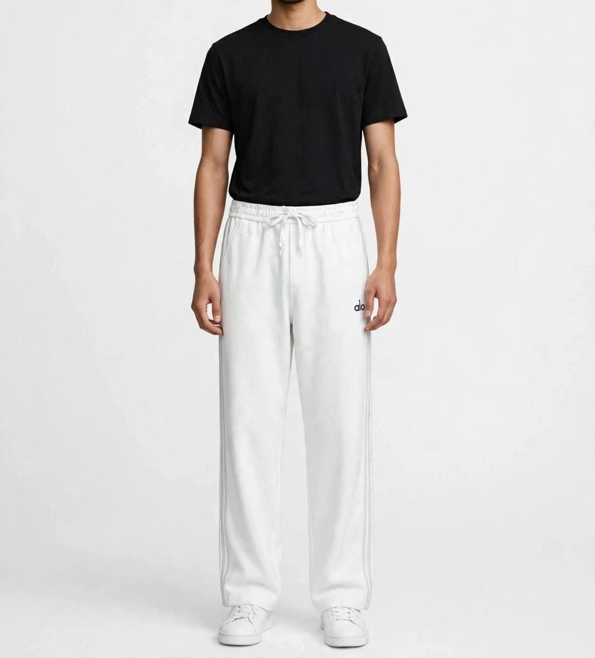 ESSENTIAL SIDE-STRIPE SWEATPANTS IN BRIGHT WHITE