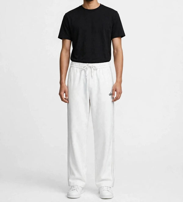 ESSENTIAL SIDE-STRIPE SWEATPANTS IN BRIGHT WHITE