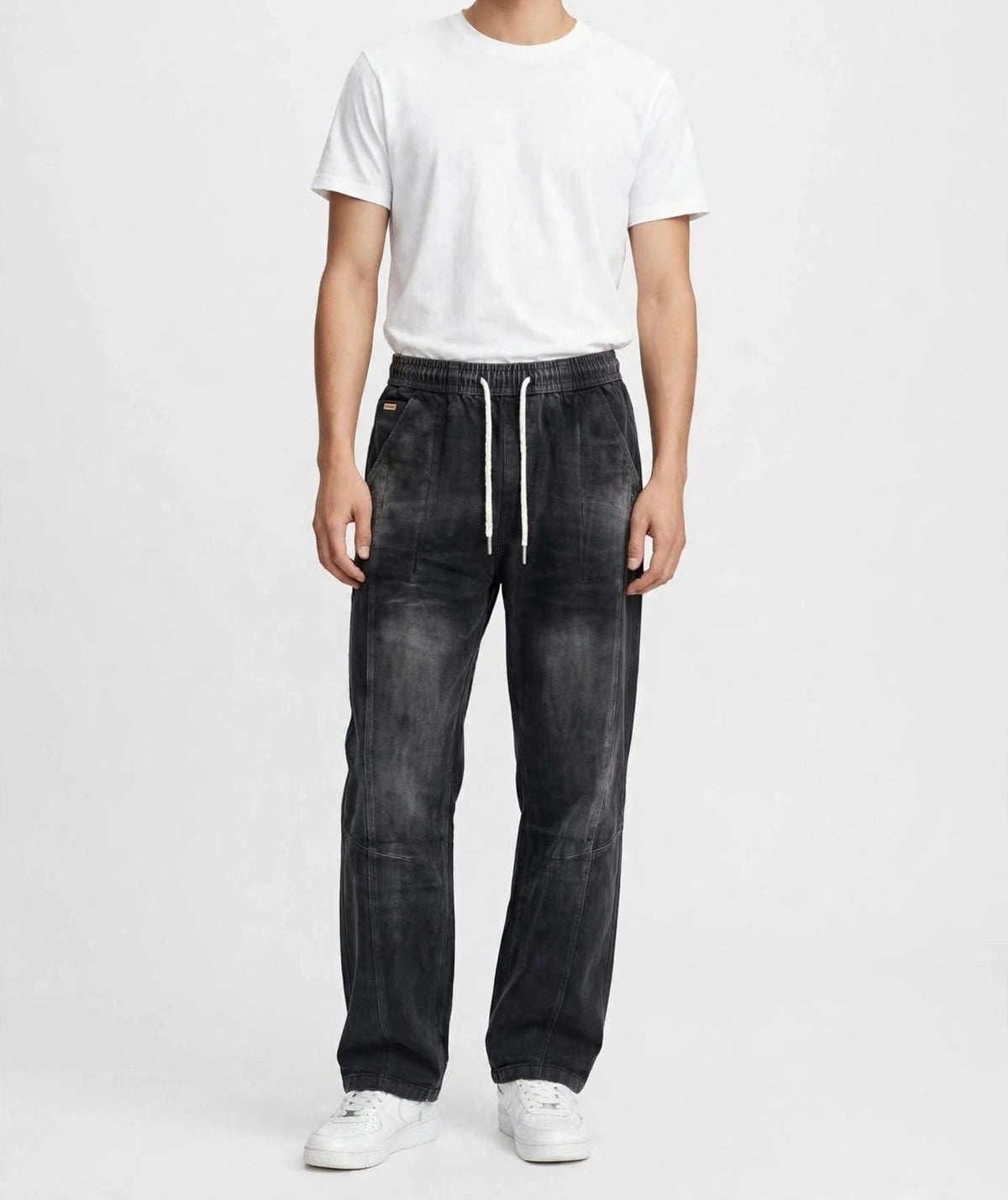 RECON ACID-WASH PANNELED SWEATPANTS IN WASHED CHARCOAL